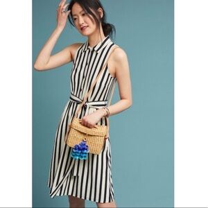 Anthropologie Maeve nautical black and white stripe casual vacation shirt dress